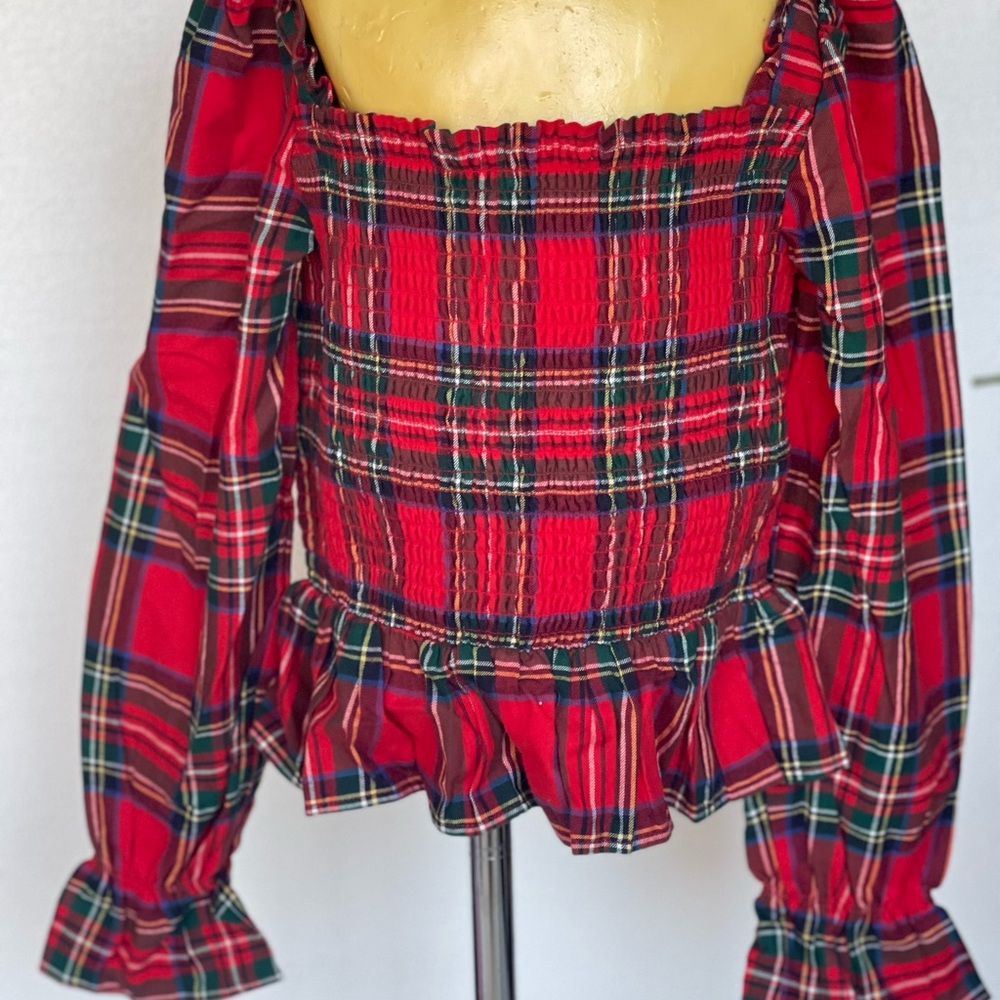 Janie and Jack holiday plaid top red tartan plaid Christmas size 10 NWT